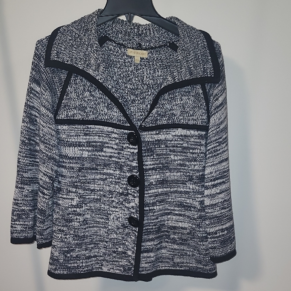 Kerry Brooke Black White Knit Cardigan Size M Button Front Casual Work